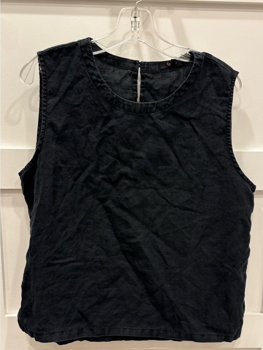Quince Linen Black Sleeveless Crewneck Tank